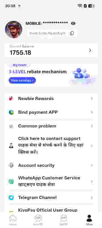 KivoPay app account screen screenshot